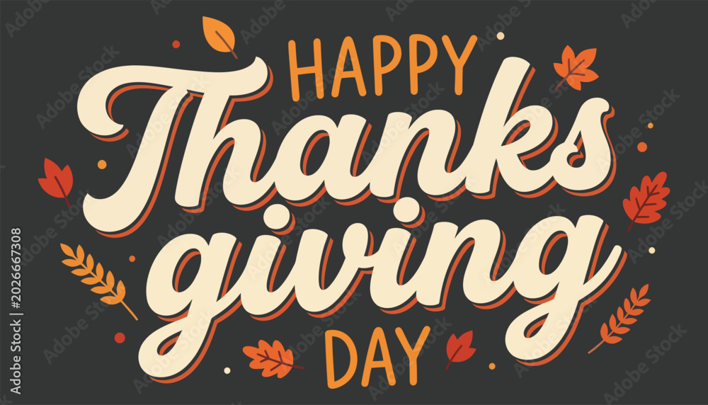 Obraz premium Happy thanksgiving day message with fall leaves on dark background