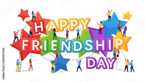Cuadro en lienzo Celebrating Friendship Day: A vibrant illustration depicts a group of diverse pe
