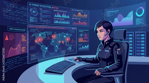 AI Threat Detection Dashboard with Cybersecurity Analyst in Action