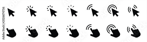 Cursor Icon Set. Hand Cursor. Click icon. Mouse pointer set. Arrow cursor. Vector illustration