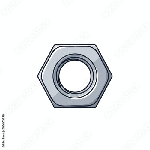 Illustration of a metal hexagonal nut isolated on white.