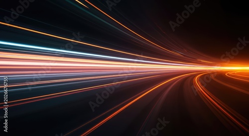 Dynamic abstract representation of kinetic energy and forward thrust. Wavy light trails illustrate continuous speed and powerful progression ,flow ,blue ,advance