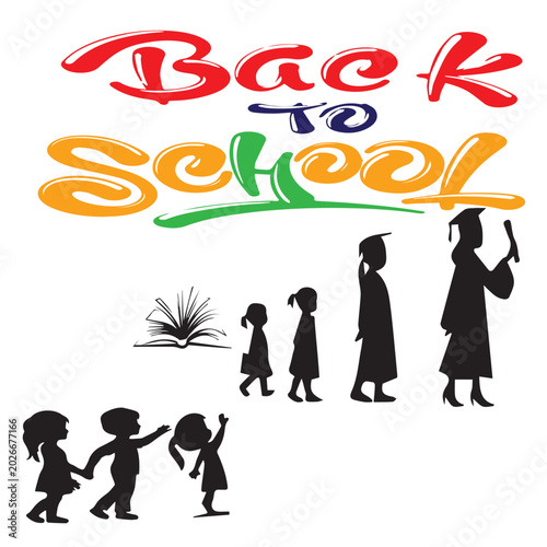 Back to school and graduation education concept with cute children, books, degree, and graduation caps. Modern flat style vector illustration.