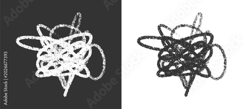 Foto Tangled white chalk scribble line texture bundle beside separate black grunge sk