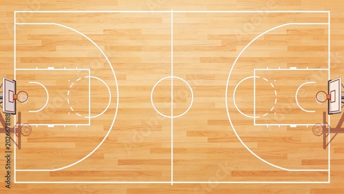  is a digital illustration of a basketball court, featuring a top-down view. The court is depicted with a light wooden texture, showcasing the natural