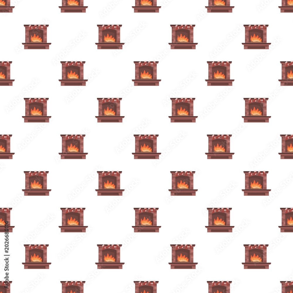 Fototapeta premium Fireplace with burning fire pattern on a white background representing comfort and home