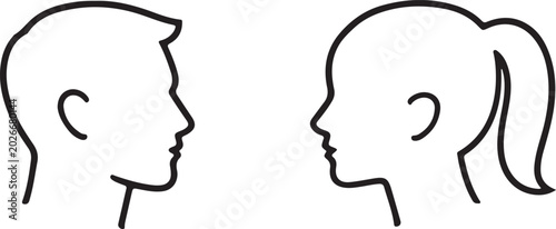 Schilderij op canvas Silhouette collection of male and female human profile head avatars in side view