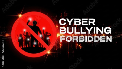 Cyberbullying prevention campaign against online harassment with technological background
