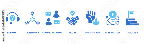 Collaboration banner web icon vector illustration concept for teamwork and working together with icon of support, teamwork, communication, trust, handshake, motivation, inspiration, and success