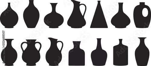 Foto Assortment Of Black Silhouette Vases And Pottery In Various Shapes And Sizes cer