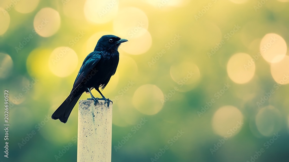 Fototapeta premium Black drongo on a flagpole