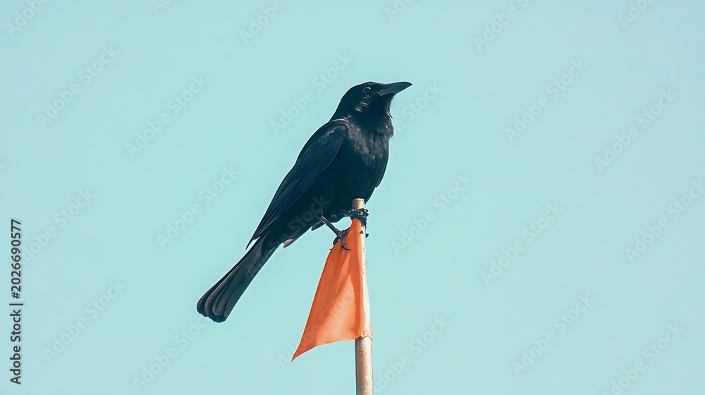 Fototapeta premium Black drongo on a flagpole
