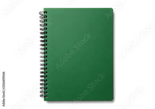 Green spiral notebook closed view