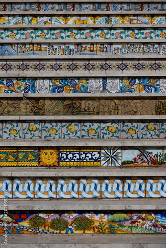 Bild auf Leinwand Traditional Sicilian Ceramic Tiles Patterns on Public Stairs