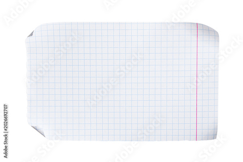 Fotografía Blank sheet of paper from squared notebook with red margins isolated on white tr