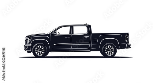 Fotografi Modern Pickup Truck Silhouette Vector Illustration
