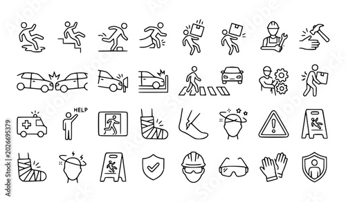 Принти на полотні Accidents line editable stroke icon set injury safety vector