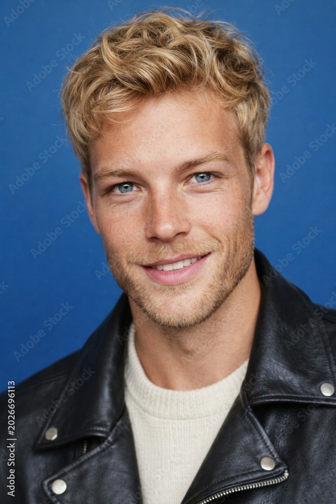 Fototapeta premium Smiling man in leather jacket