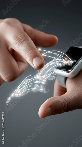 Global Remittance Pulse: A close-up of a hand sending a payment on a smart watch, glowing light vectors shooting outward showing a cross-border data map tracking the fund movement