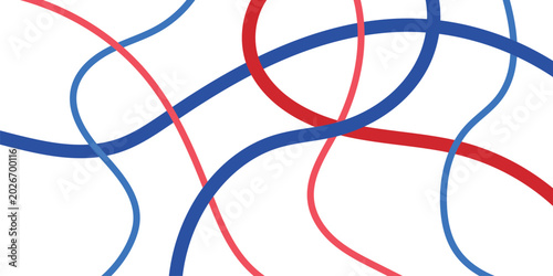 Dynamic Intertwined Red and Blue Wavy Lines Abstract Background.