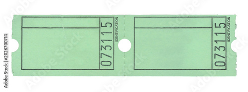 Green raffle ticket isolated on white