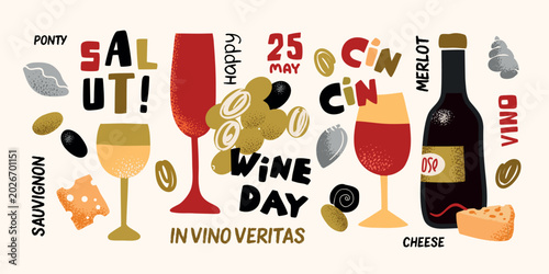 Принти на полотні restaurant menu design set of elements with wine glasses and bottles, textured m