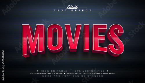 Foto Movies Editable Text Effect Graphic Style with Bold Red Cinematic Font on Black Background