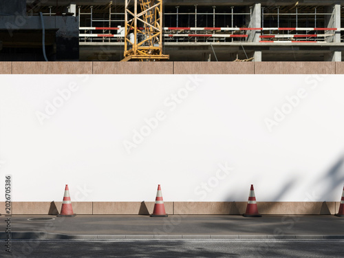 Фотография Blank White Roadside Hoarding Billboard on Construction Site for Advertising