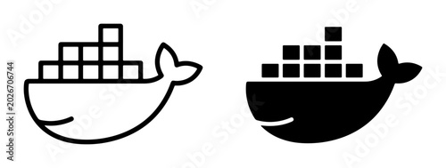 Billede på lærred Whale Ship Container Icons, Nautical Shipping Logistics Symbols, Marine Cargo Tr