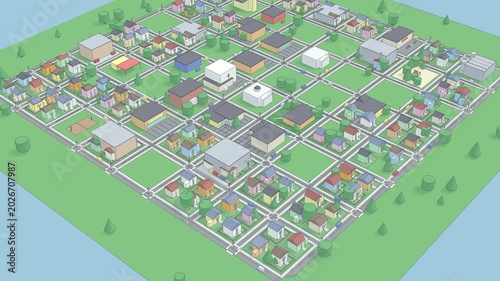 3d cartoon city low poly town able to loop endless 4k