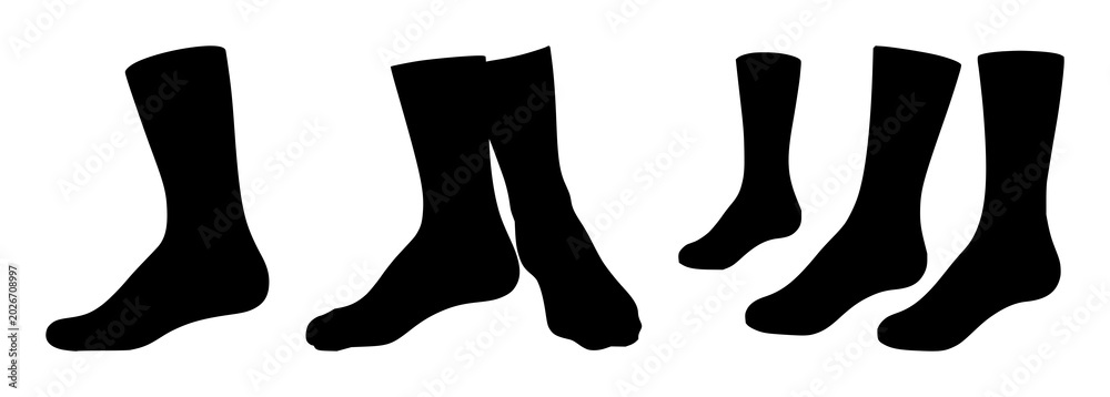 Obraz premium Black silhouette, white background: pair of socks set with simple line art design featuring outline, illustration, graphic elements with clean design and vector art