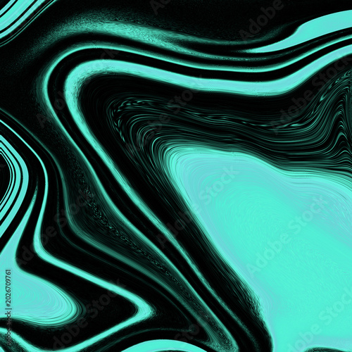 Vibrant teal swirls dance across a dark background in this abstract design, creating a mesmerizing visual effect.