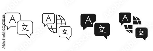 Fotografie Language Translation Speech Icon Set – Editable Stroke Multilingual Communicatio
