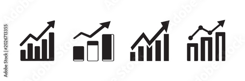 Growing graph set silhouette vector illustration on white background