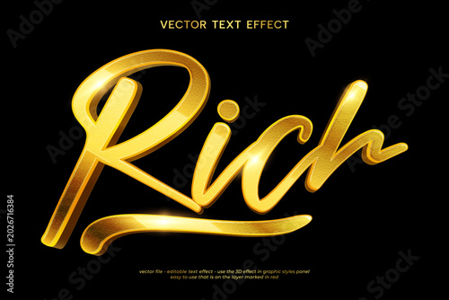 Luxury gold 3d text effect, shiny glitter cursive font style vector