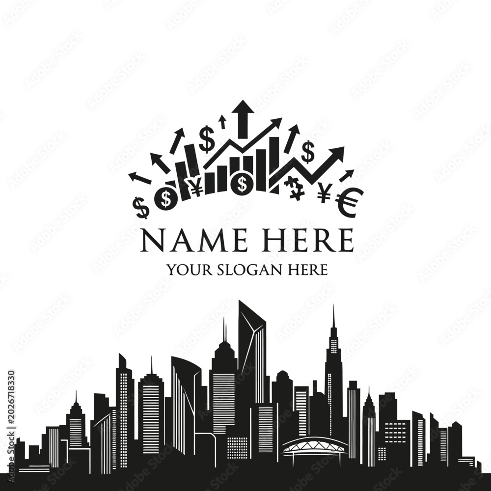 Fototapeta premium City Skyline with Business and Growth Icons