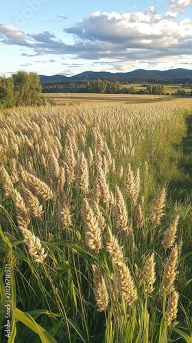Golden Tall Grass Wheat Field Rural Evening Landscape