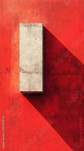 Minimalist Concrete Rectangular Mount on Textured Bright Red Wall