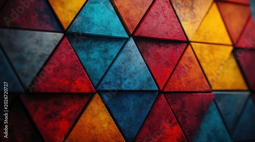 Rich Textured Multicolor Triangular Geometric Mosaic Backdrop