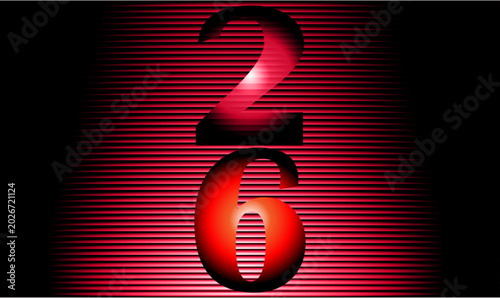 Numbers two and six red gradient horizontal lines background