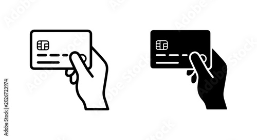 Foto Credit Card Payment Icons, Hand Holding Plastic Card, Financial Transaction Symb