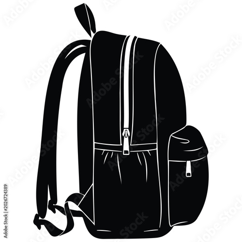 Canvastavla Side view of modern school backpack vector illustration line art silhouette on white back