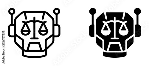Photos Robot Head with Scales of Justice Icon, AI Legal Technology Concept, Digital Law