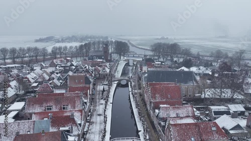 Snow covered historic town during winter in Europe