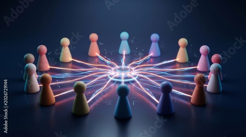 Global Digital Business Network with Connected Human Figure Icons