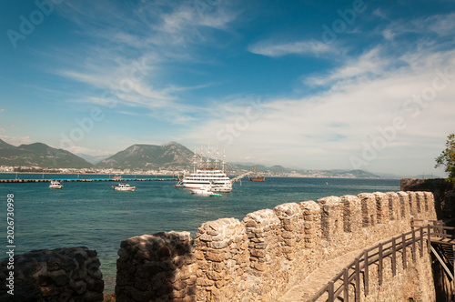 View of Alanya Castle and the city of Alanya, Türkiye.