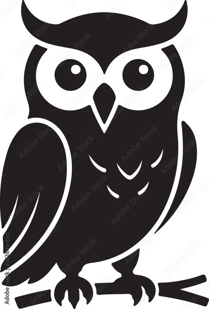 Obraz premium Cute Wise Owl Sitting on a Tree Branch at Night