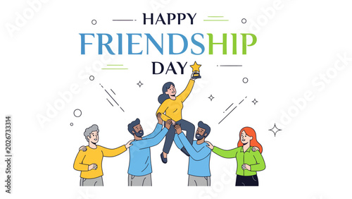 Cuadro en lienzo Celebrate Friendship Day: A joyful depiction of friends celebrating Friendship Day, lifting one member up in a gesture of camaraderie and support