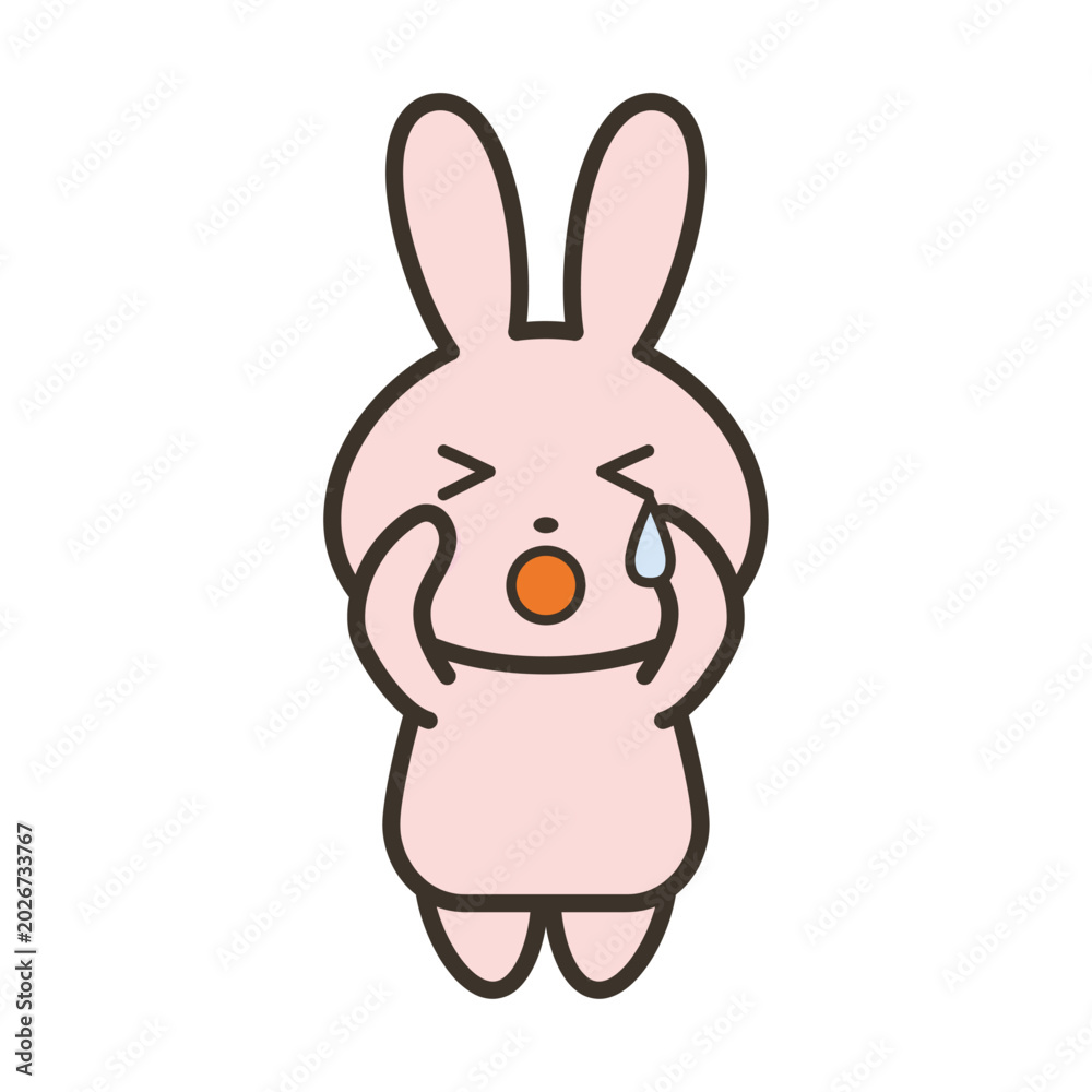 Fototapeta premium 泣いているかわいいうさぎのキャラクターの全身イラスト