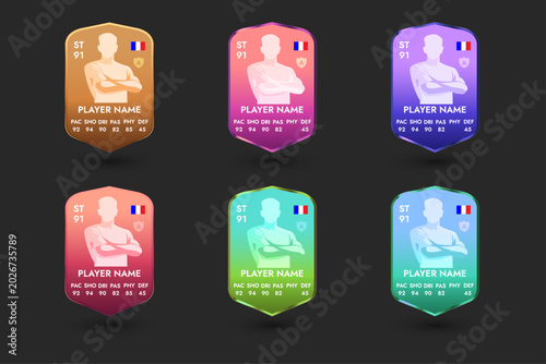 Cuadro en lienzo Football Player Card Template Set with Stats – Striker, Goalkeeper and Midfielde